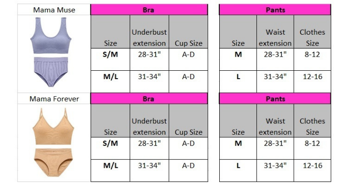 Bra Sizes Up to M Cup